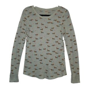 MOSSIMO Supply Fox All-Over-Print Waffle Knit Thermal Henley Large Fairycore